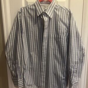 Burberry Men's blue and White Striped Dress Shirt